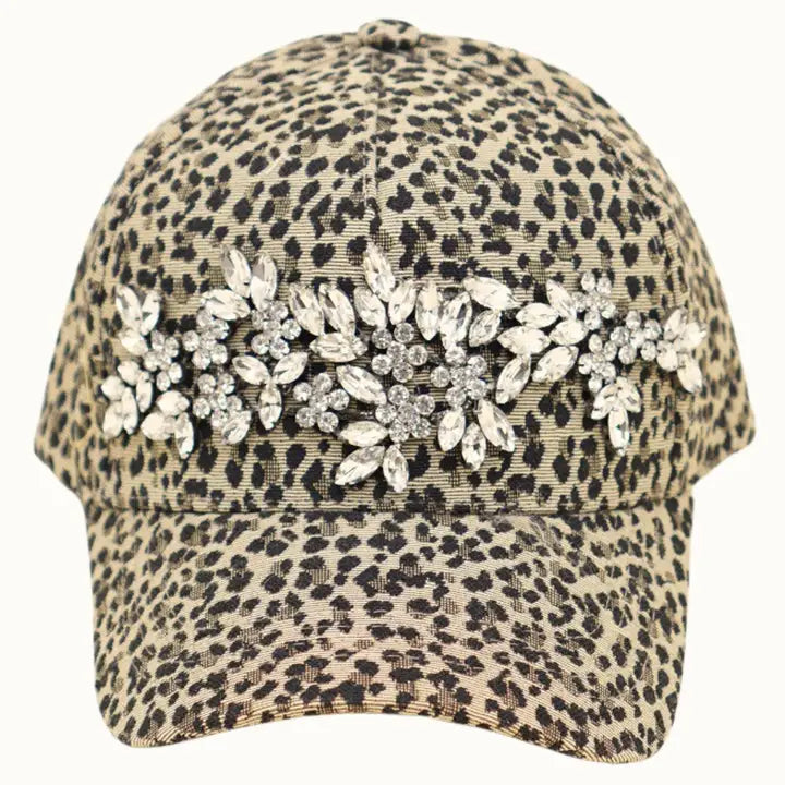Rhinestone Leopard Glitz Baseball Cap