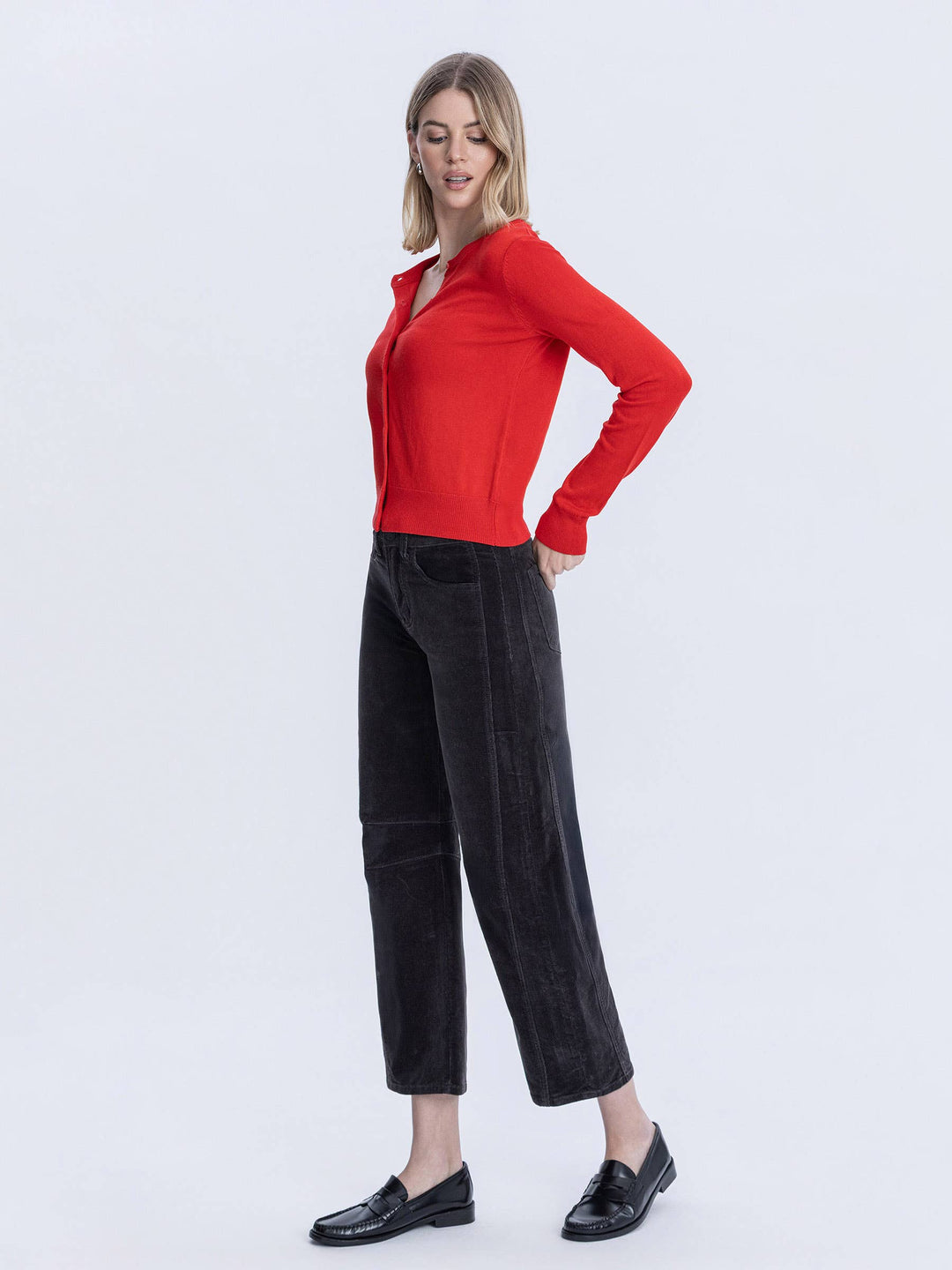 Katie Dark Grey Corduroy Barrel Pants by Vervet