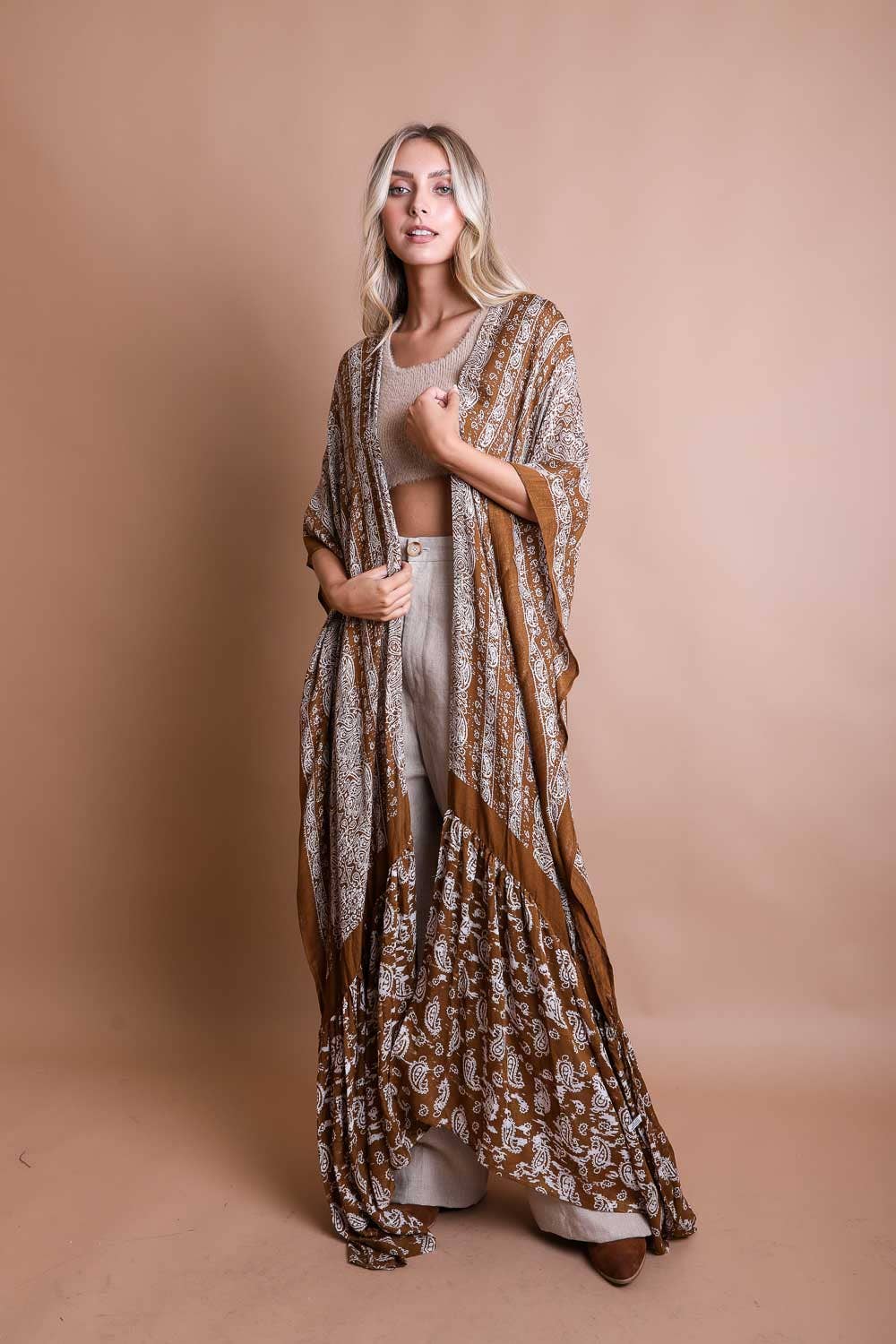 Airy Paisley Drape Kimono