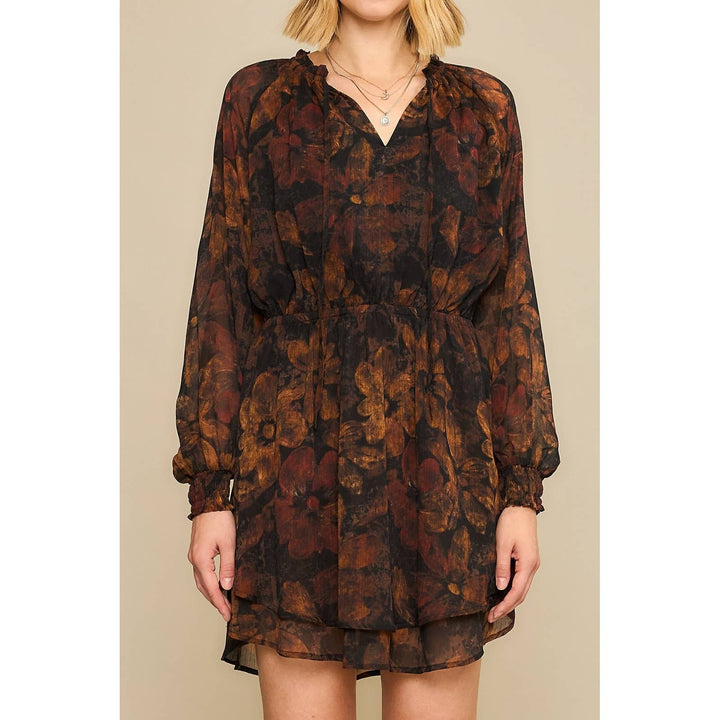 Black Pressed Floral Midi Dress