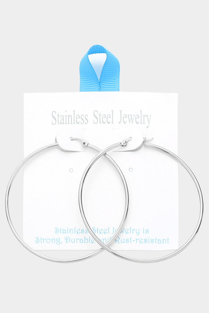 18k Gold 2.3 Inch Metal Hoop Pin Catch Earrings