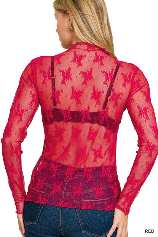 Harvest Red Sheer Lace Top