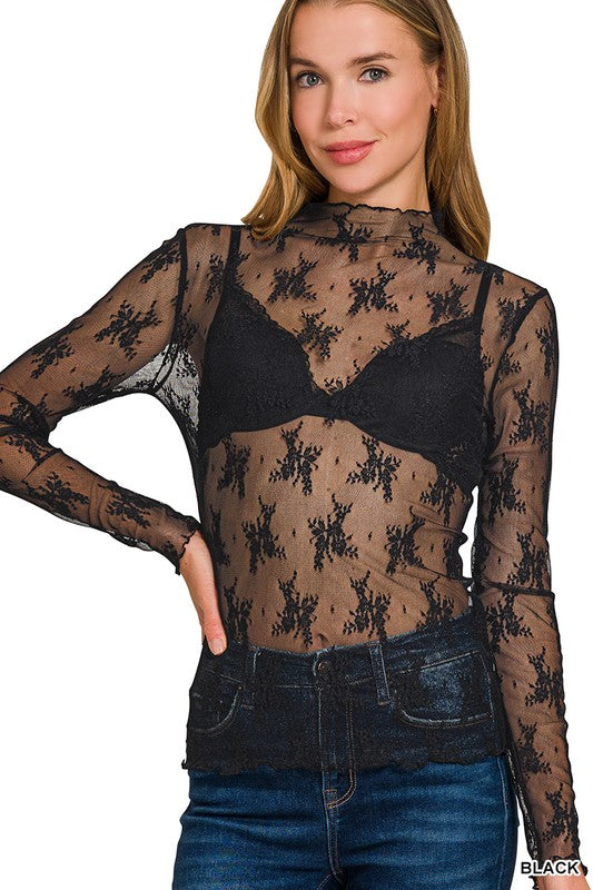 Brix Black Sheer Lace Top
