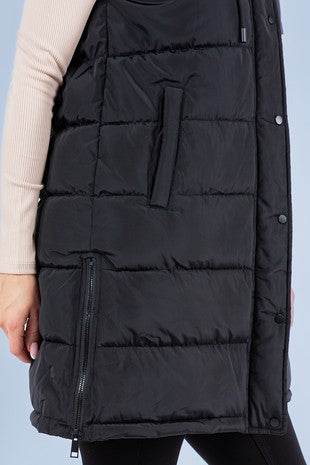 Black Fur Puffer Long Vest