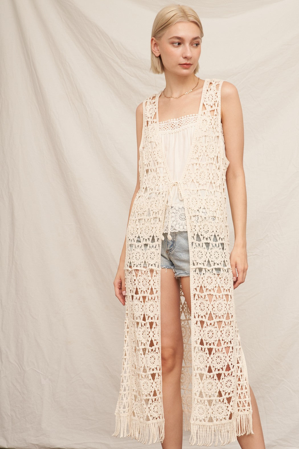 Bohemian Flair Crochet Tassel Mxi Vest