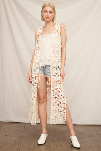 Bohemian Flair Crochet Tassel Mxi Vest