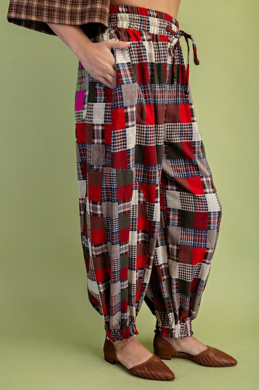 Plaid Patchwork Balloon Pants