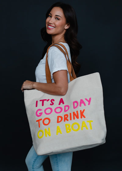 It's a Good Day To Drink On A Boat Tote- Cream