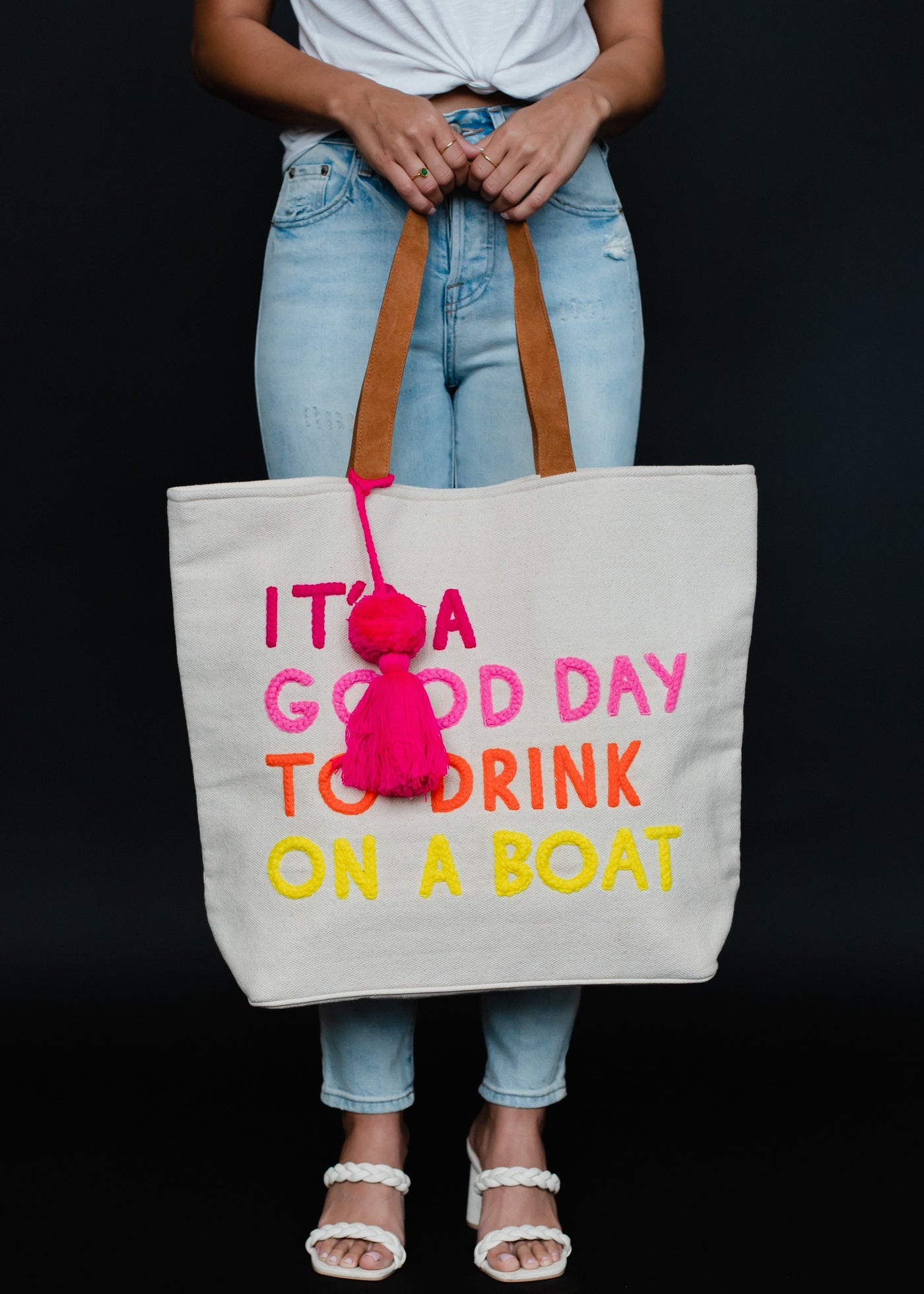 It's a Good Day To Drink On A Boat Tote- Cream