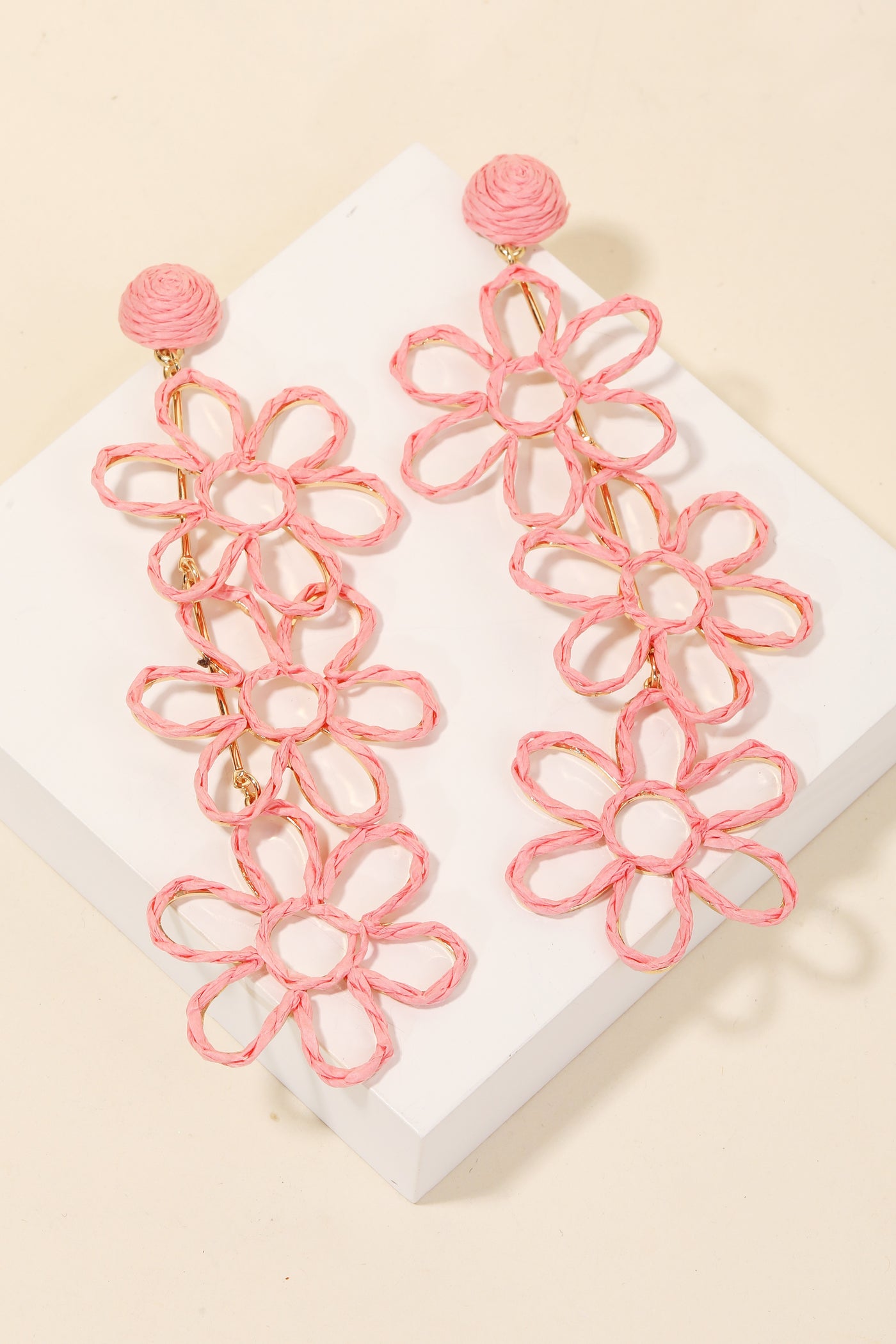 Triple Straw Flower Drop earrings (2 colors)