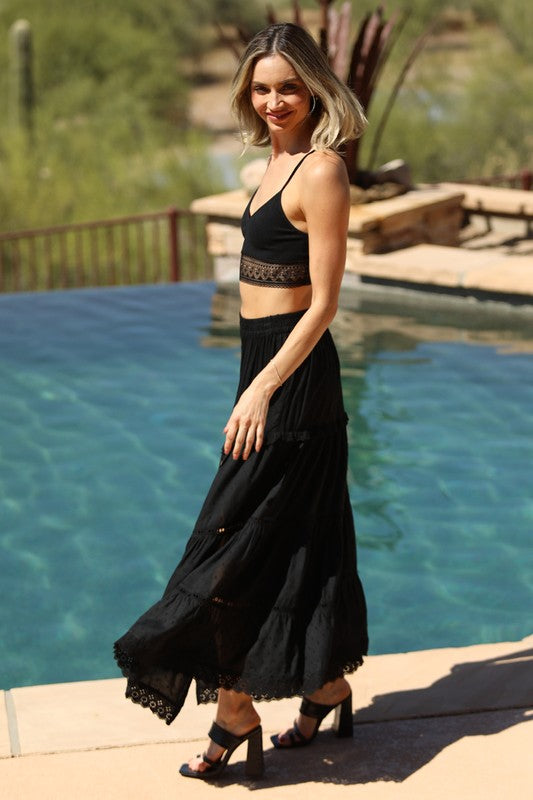 Black tiered Maxi Slit Skirt