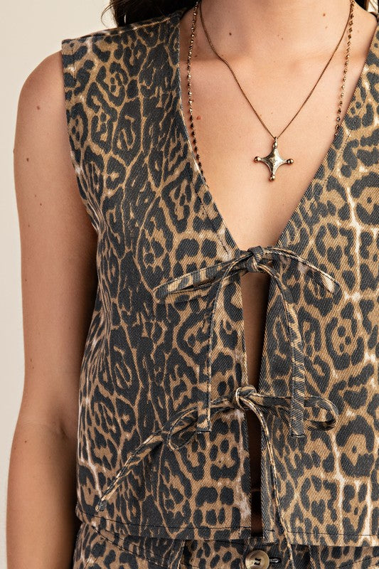 Leopard Front Tie Vest