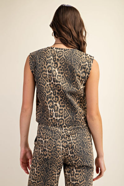 Leopard Front Tie Vest