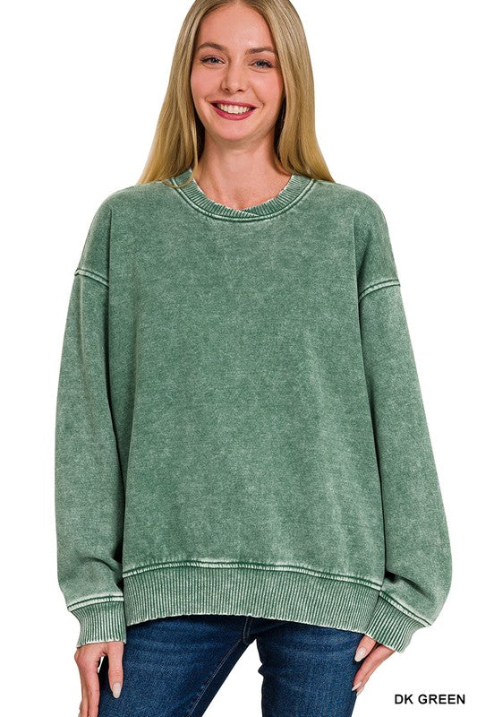 Acid Oversized Fleece Pullover - Dark Green