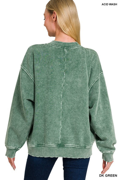 Acid Oversized Fleece Pullover - Dark Green