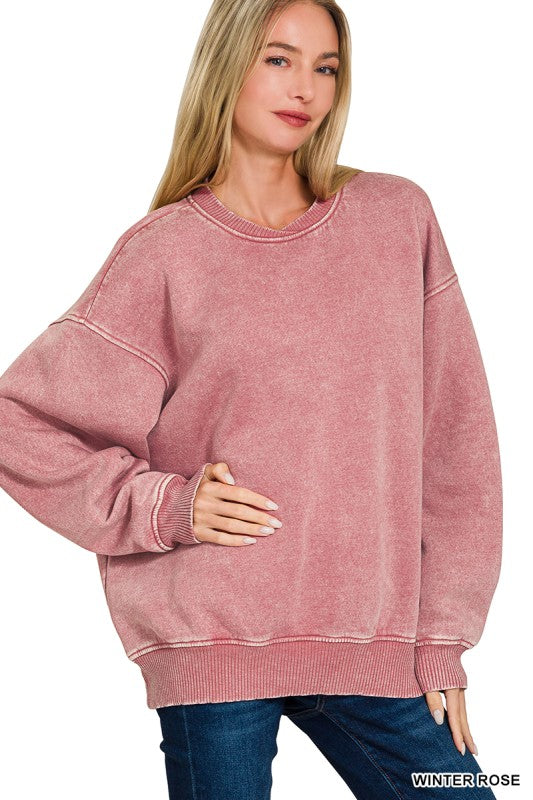 Acid Oversized Fleece Pullover - Winter Rose