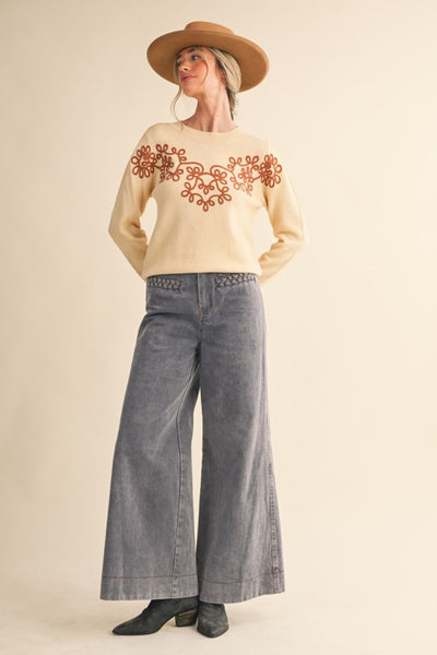 Bloom & Cozy Sweater- Ivory/Copper