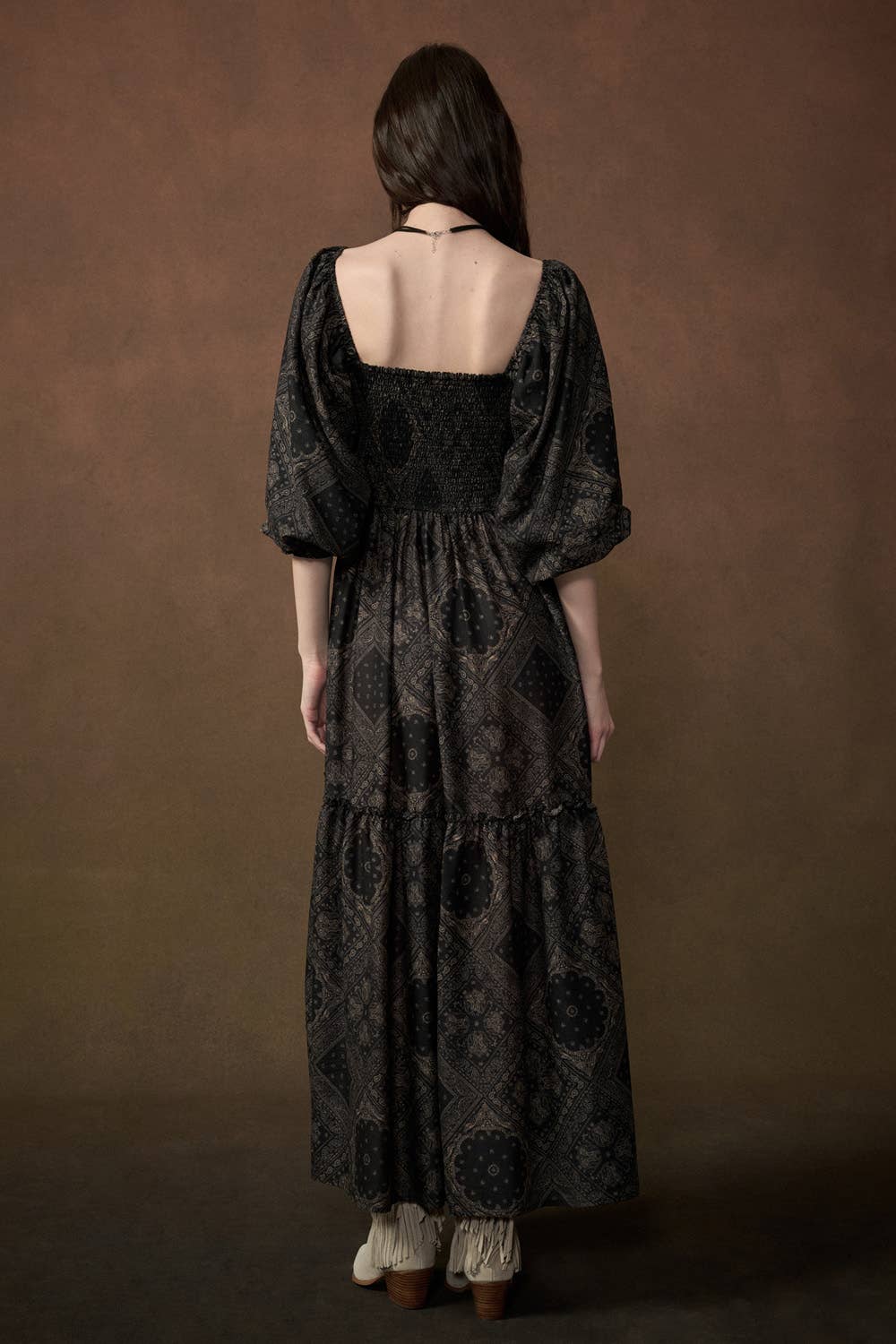 Moody Bandana Smocked Maxi Dress