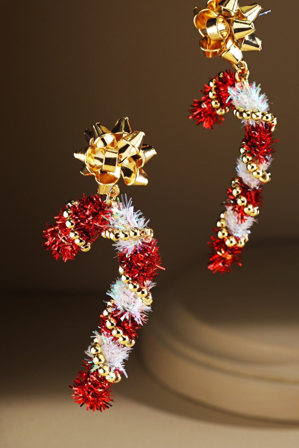 Christmas Tinsel Candy Cane Earrings