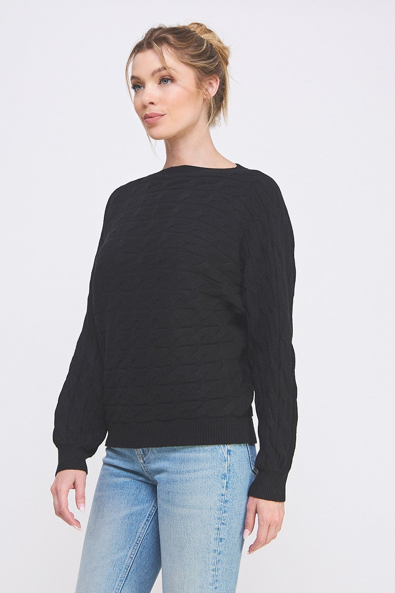 Dolman Fine Gauge Knit Sweater - Black