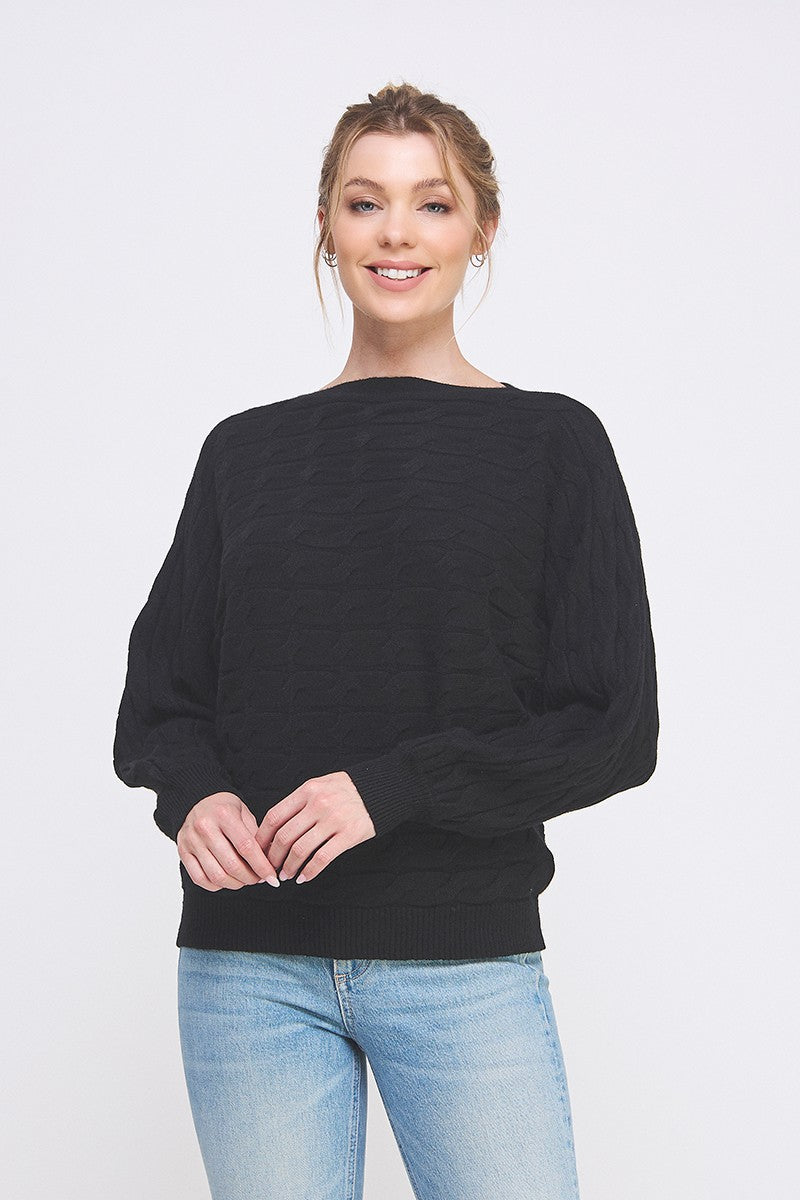 Dolman Fine Gauge Knit Sweater - Black