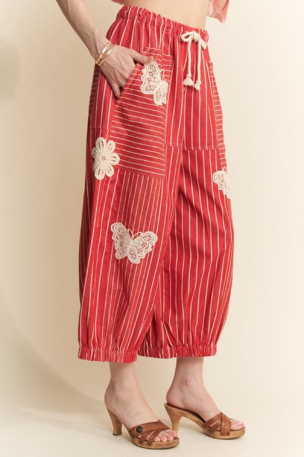 Red Stripe Butterfly Barrel Pants