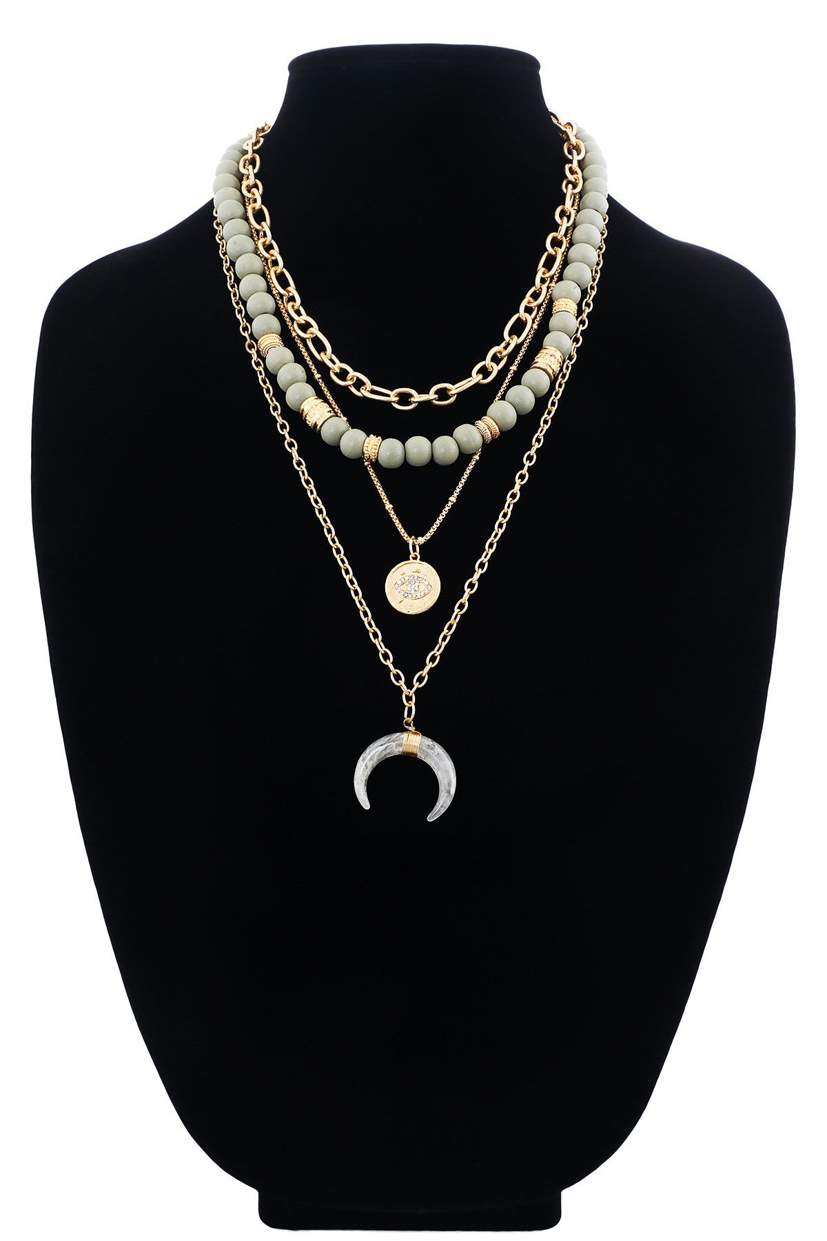 Layered Magic Horn & Evil Eye Charm Necklace (3 color options)