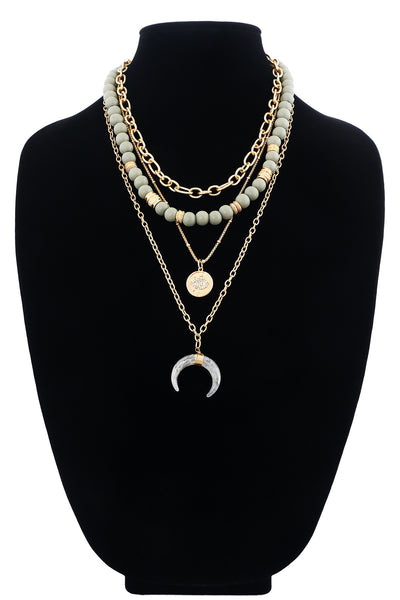 Layered Magic Horn & Evil Eye Charm Necklace (3 color options)