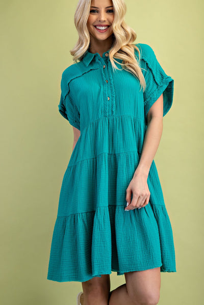 Deep Turquiose Tiered Gauze Dress