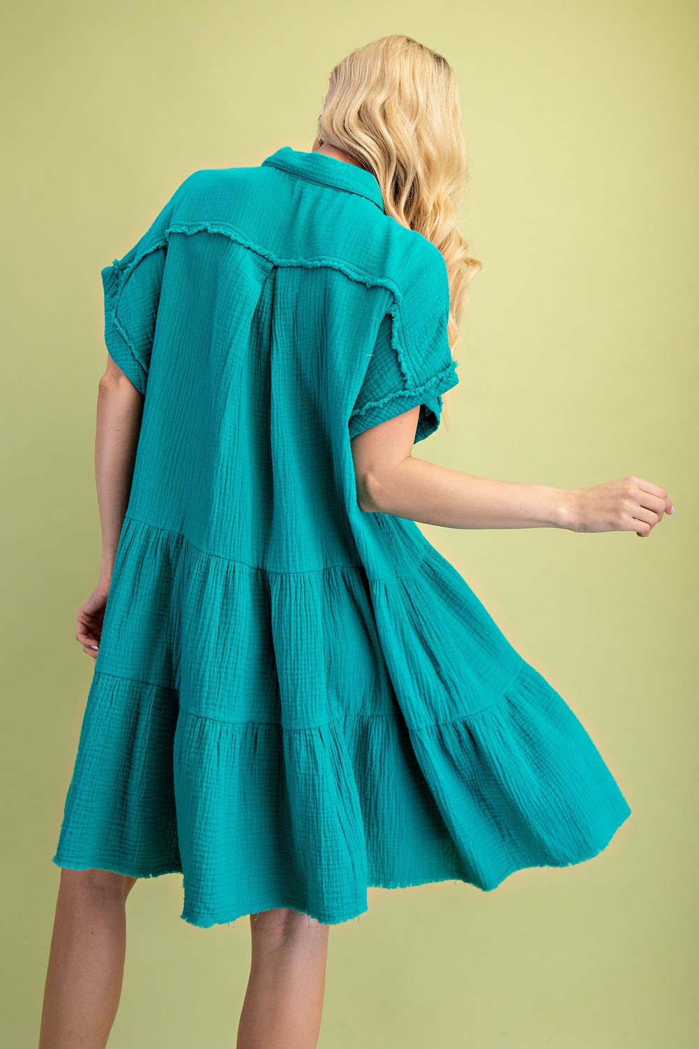 Deep Turquiose Tiered Gauze Dress