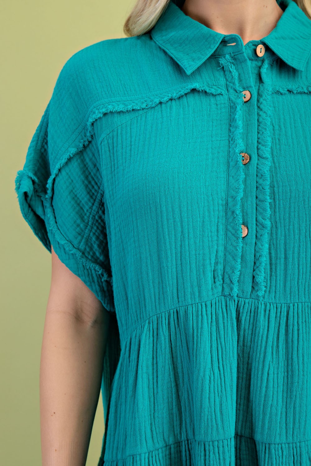 Deep Turquiose Tiered Gauze Dress