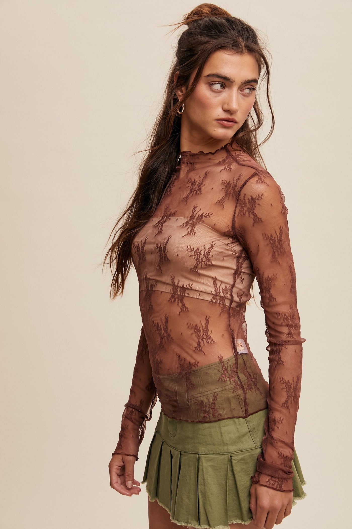 Red Bean Sheer Lace Top