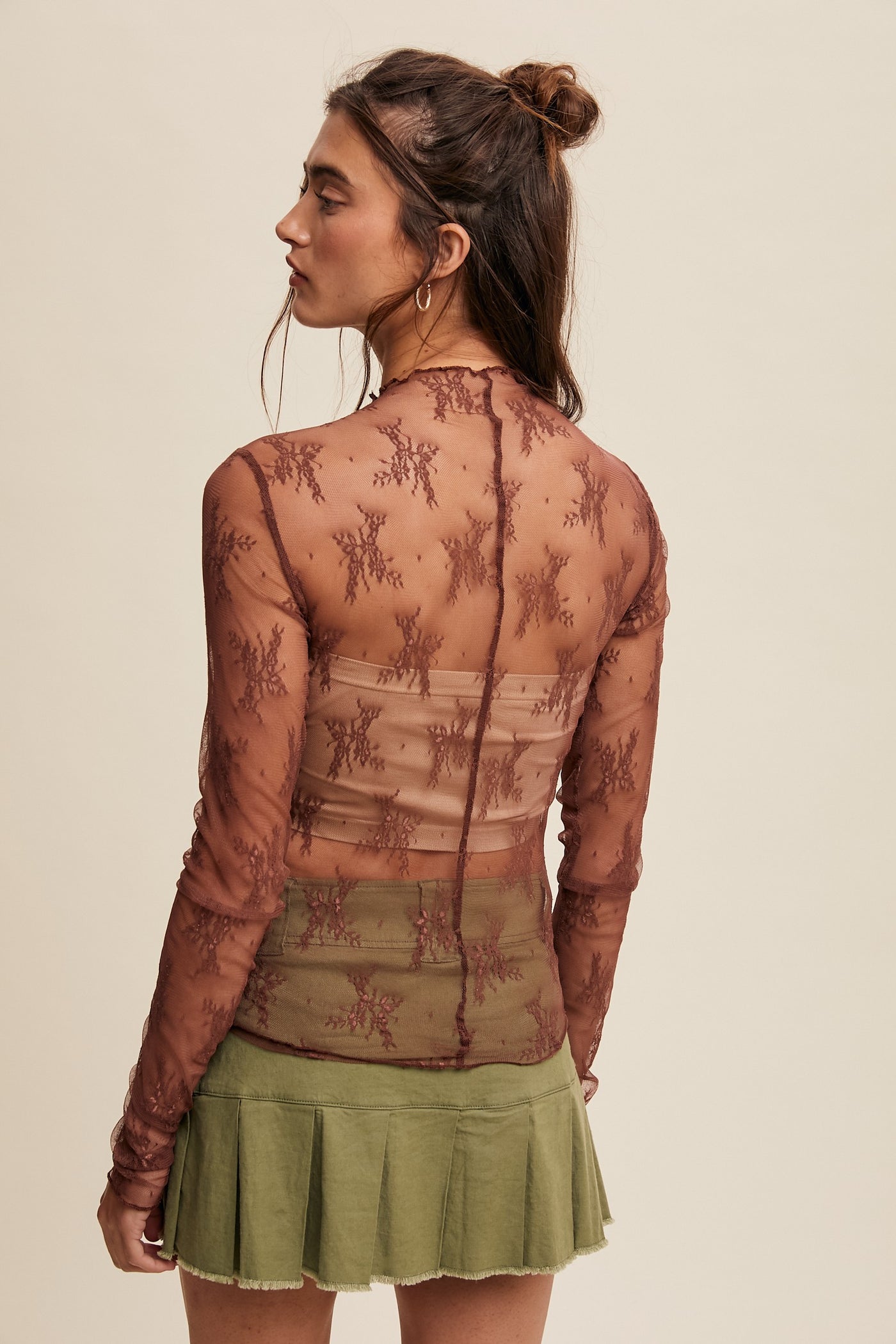 Red Bean Sheer Lace Top