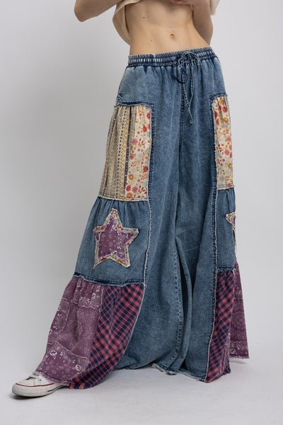 Free Spirit Wide Leg Patch Pants