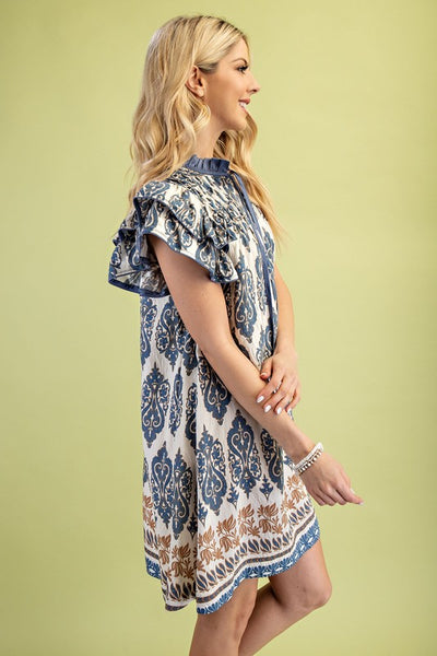 Slate Blue Flutter Mini Dress