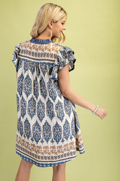 Slate Blue Flutter Mini Dress