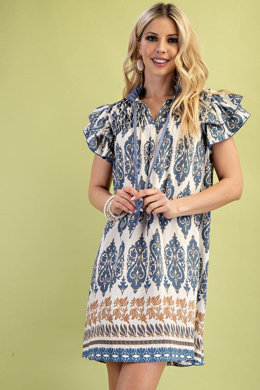 Slate Blue Flutter Mini Dress
