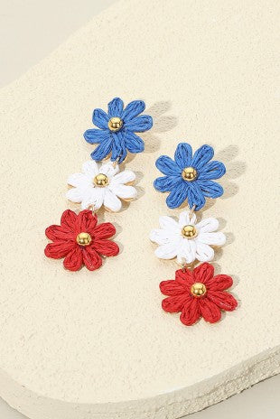 Triple Raffia Flower Dangle Earrings