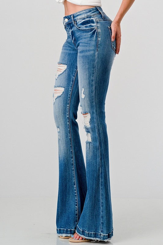 Celeste Petite Distressed Flare Jeans