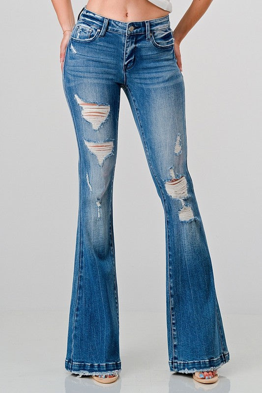 Celeste Petite Distressed Flare Jeans
