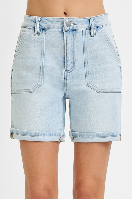 Light Washed Cuffed Relaxed Shorts