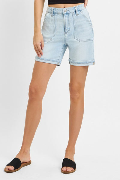 Light Washed Cuffed Relaxed Shorts