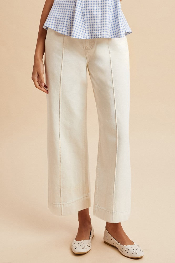 Elevated Pin Tuck Stretch Denim- White