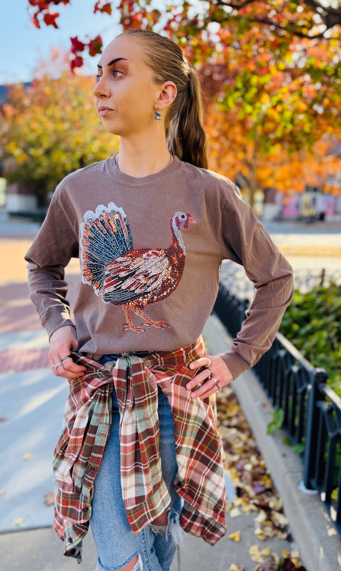 Faux Rhinestone Turkey L/S Tee