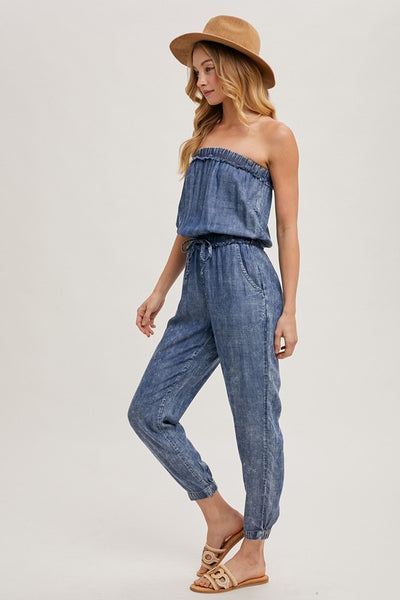 Acid Washed Tube Top Jumpsuit