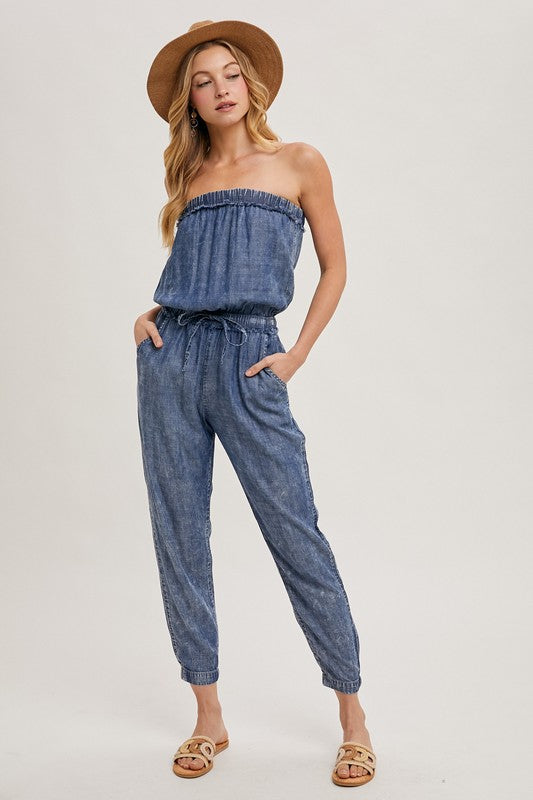 Acid Washed Tube Top Jumpsuit