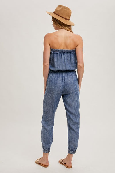 Acid Washed Tube Top Jumpsuit