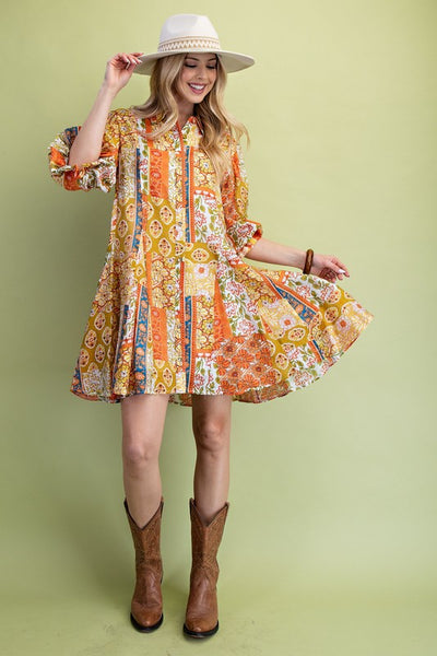 Brick Paisley Shirt Dress