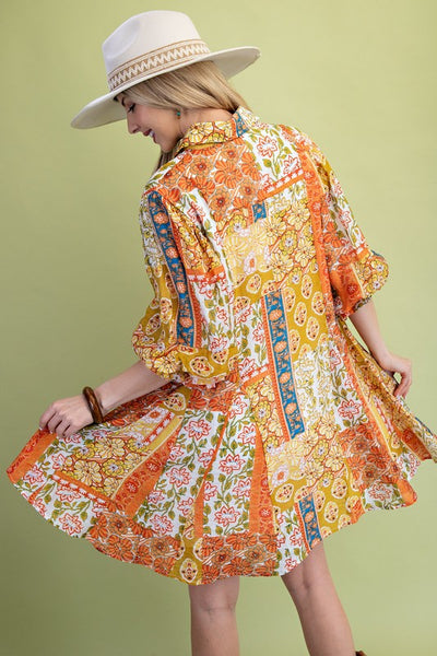 Brick Paisley Shirt Dress