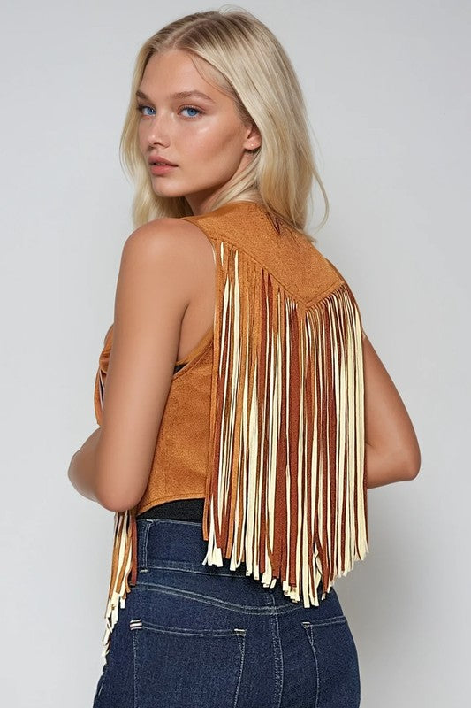 Western 2 Tone Fringe Jacket - Tan